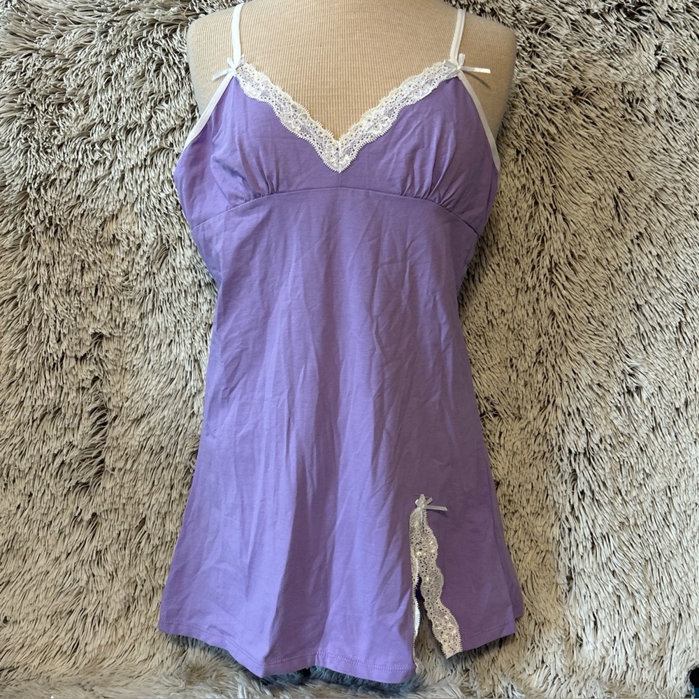 Purple Women's Large Bowknot‎ Lingerie White Lace Spaghetti Strap Soft Cotton